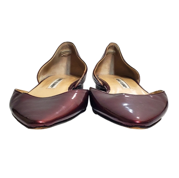 Manolo Blahnik Soussa Burgundy Aubergine Patent Leather D'Orsay Flat Size 38.5 - Picture 7 of 11